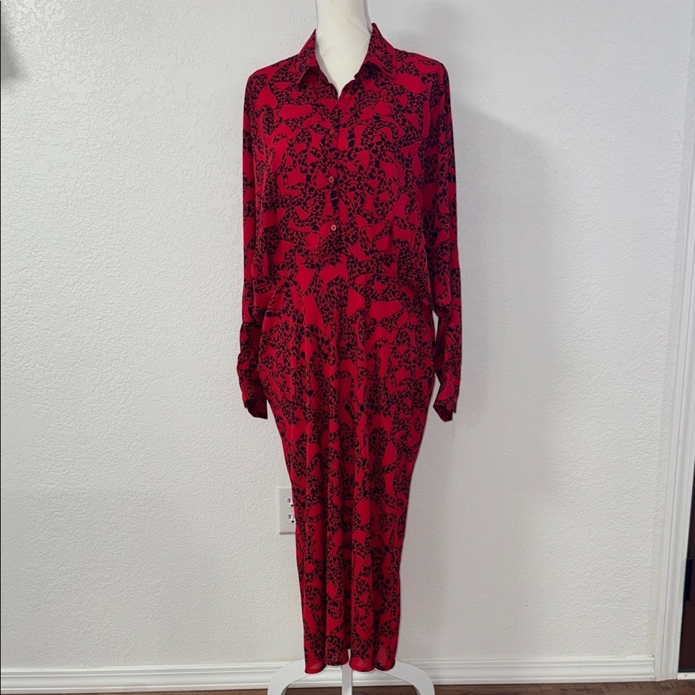 EXPRESS Portofino Dress Elegant Red Patterned Women's Dress